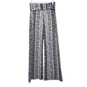 Espresso Palazzo Pants Wide Leg Floral Stripe Black White M
